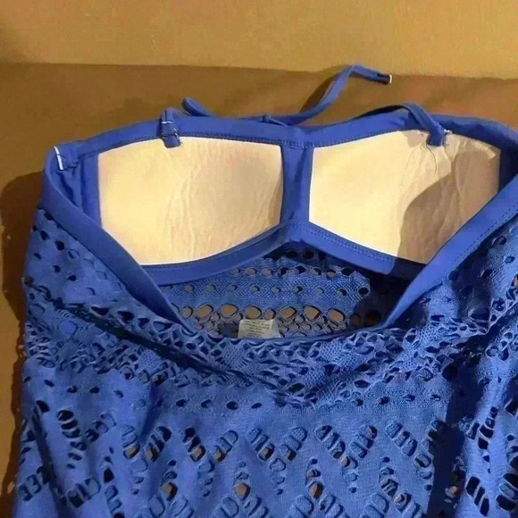 Unbranded Blue One Piece Swim Bathing Suit Spaghetti Neck Strap Large Pre-owned - Picture 4 of 6